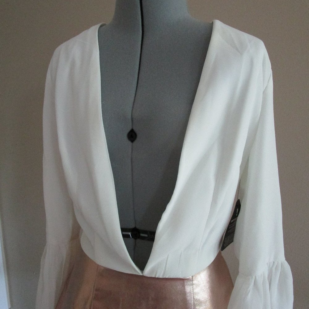 Rare London Plunge Mini Dress w/Vegan Leather skirt